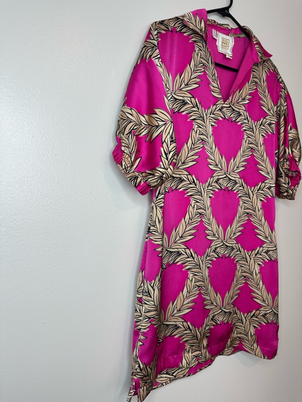 Emily McCarthy Women's Pink Nude Leaf Pattern Mini Dress Size XS Vacation Resort - Picture 2 of 9